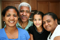three generations of a family: grandfather, grandmother, mother and daughter