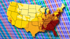 a mortality map of the US with secuencing in the background