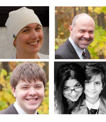 four photos of Sarah, Dave, Zac and Gloria (reading order starting top left)