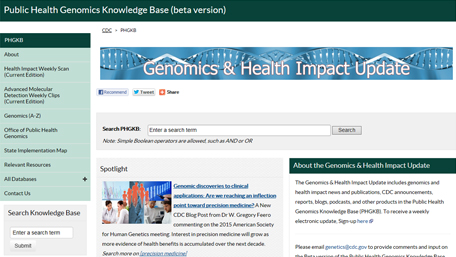 home page of the PHGkb database