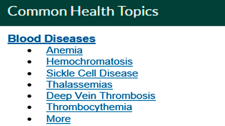 a screenshot of the commmon healht topics of HLBS-PopOmics