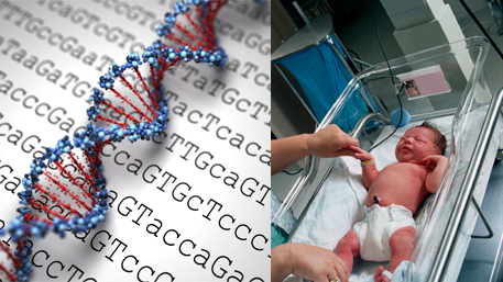 sequencing with a double helix and a baby in the hospital