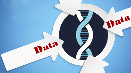 double helix surrounded by arrows labeled Data