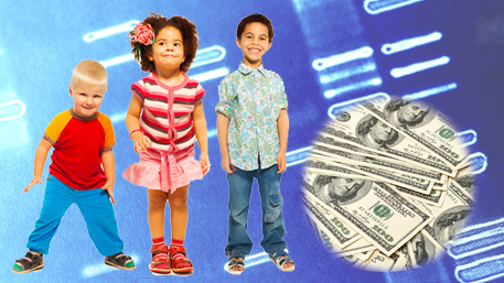 children with sequencing in the background and money