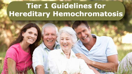 Tier 1 Guidelines for Hereditary Hemochromatosis with a photo of a family with adult children