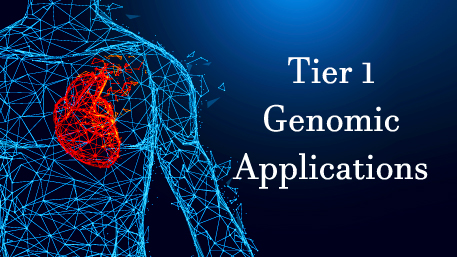 a heart in a body with the text: Tier 1 Genomic Applications
