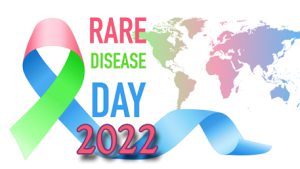 Rare Disease Day 2022 with a ribbon and a map of the world