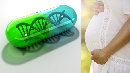DNA encased in a pill with a pregnant woman