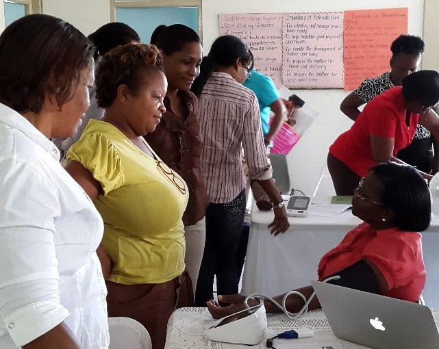 A blood pressure screening in Barbados.