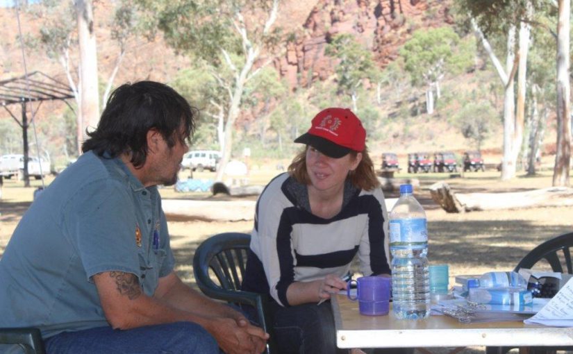 Project leader Alyson Wright surveys a community member in Central Australia.