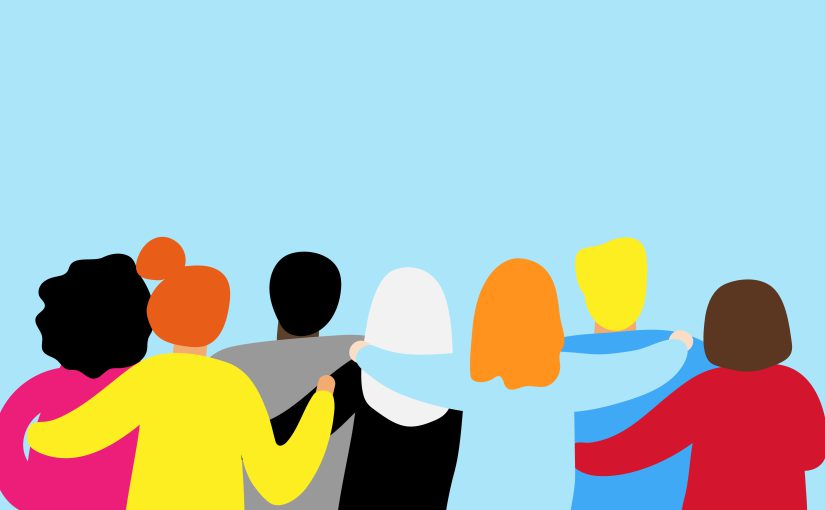 Illustration depicting inclusion among a group of people.