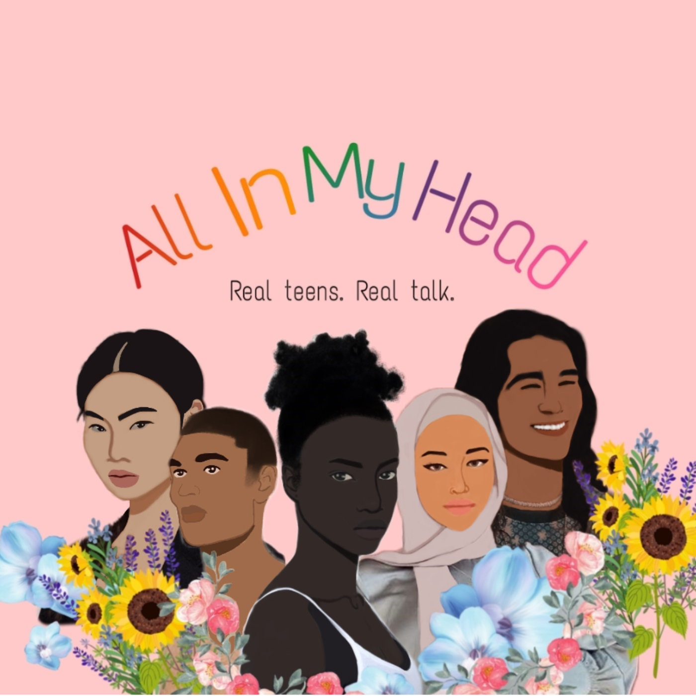 Illustration for All in my Head podcast displaying diverse group of individuals to depict inclusion.