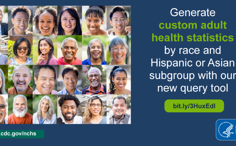 Collage of people. Text says Generate custom adult health statistics by race and Hispanic or Asian subgroup with our new query tool