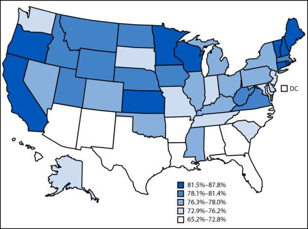 Percentage of Births in Which Women Received Prenatal Care in the First Trimester of Pregnancy, by State — United States, 2024