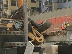 Image of overturned drill rig during Chicago incident. 