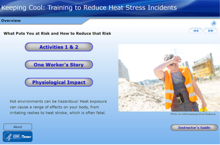 screen shot of the online training Keeping Cool:  Training to Reduce Heat Stress Incidents 