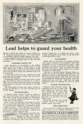 An add placed by the National Lead Company, in 1923. It was meant to reassure parents that lead paint was safe for children and families, even when evidence indicated otherwise. Courtesy of the National Library of Medicine. 