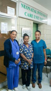 Healthcare workers stand at the entrance to the NICU at a hospital in Ethiopia.