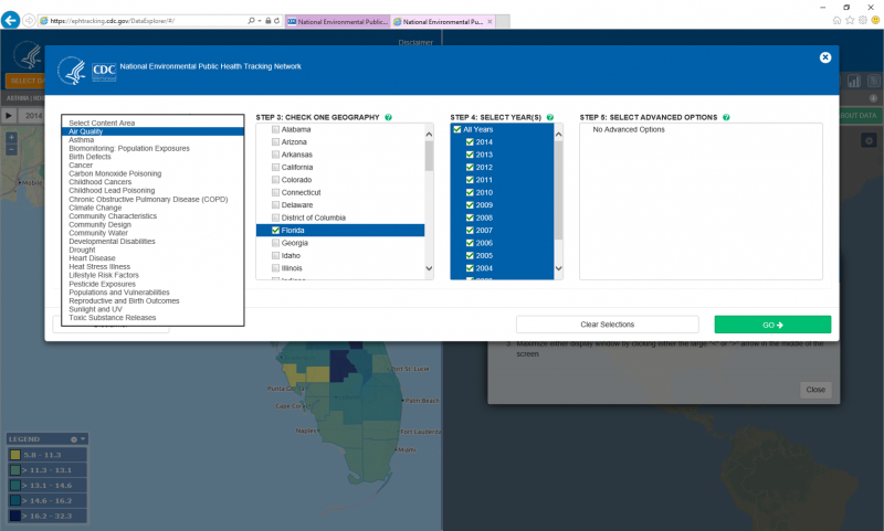 A user selects data in Tracking’s Data Explorer by choosing type of content, geographic level, and time periods of interest.