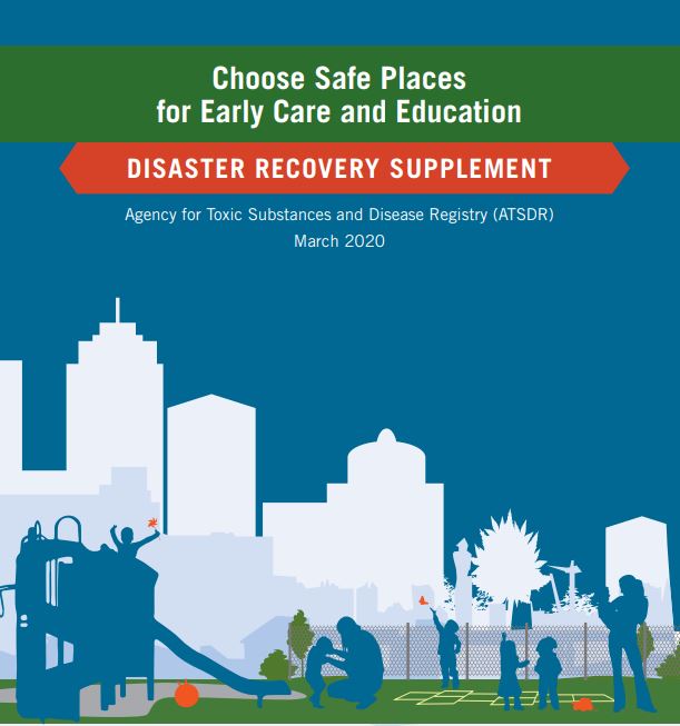 Cover image for the CSPECE Disaster Recovery Supplement that shows children and adults in a playground.