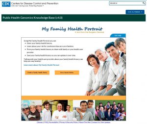 screenshot of the My Family Health Portrait located within the CDC PHGKB database