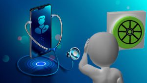 a cell phone being held by a stethoscope and a figure looking at the cell phone and thinking about reinventing the wheel