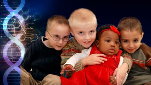 three children with sequencing in the background