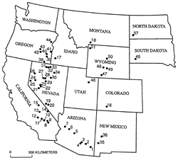 Occurrences of erionite in sedimentary rocks of the western US. From Sheppard (USGS), 1996.