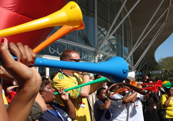 World Cup fans buzzing on vuvuzelas