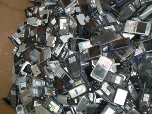 Recycled phones before being shredded. Photo by NIOSH.