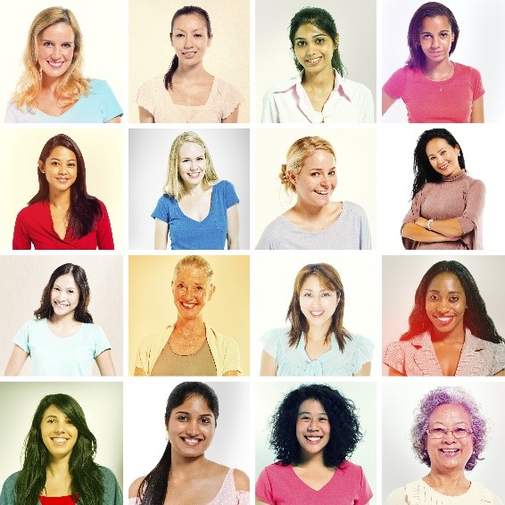 Headshots of 16 diverse women 