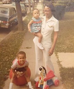 Dr. Teri Larkins as a baby, held by her grandmother.