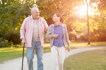 Couple walking outside