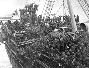 American soldiers returning home on the Agamemnon, Hoboken, New Jersey