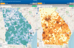 Two cloropleth maps of Georgia on CDC's Data Explorer.