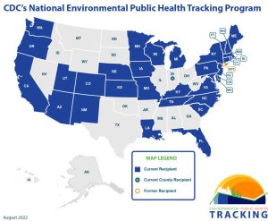 Map of United States showing which states are current Tracking grant recipients.